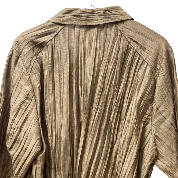 KATE HILL Jacket Plus Size 20W Linen Blend Tan Crinkle Belted Artsy Top - Picture 7 of 10